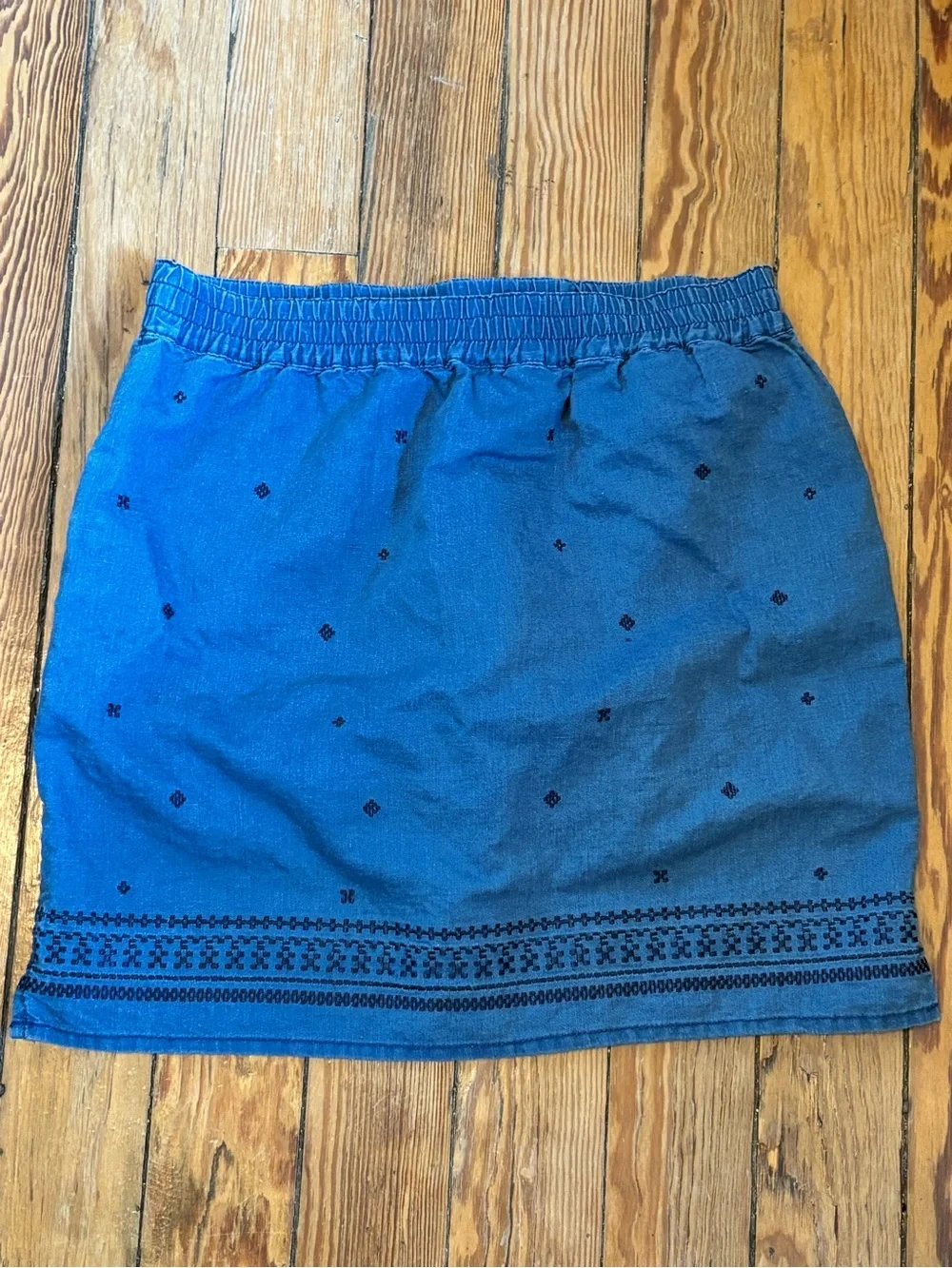 J. Crew Blue Embroidered Drawstring Mini Skirt